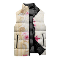 Beige Frangipani Sea Shell Sleeveless Puffer Jacket Starfish Polynesian Pattern LT01 - Polynesian Pride