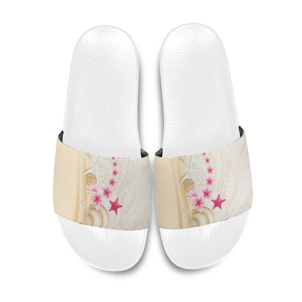 Beige Frangipani Sea Shell Slide Sandals Starfish Polynesian Pattern - Polynesian Pride