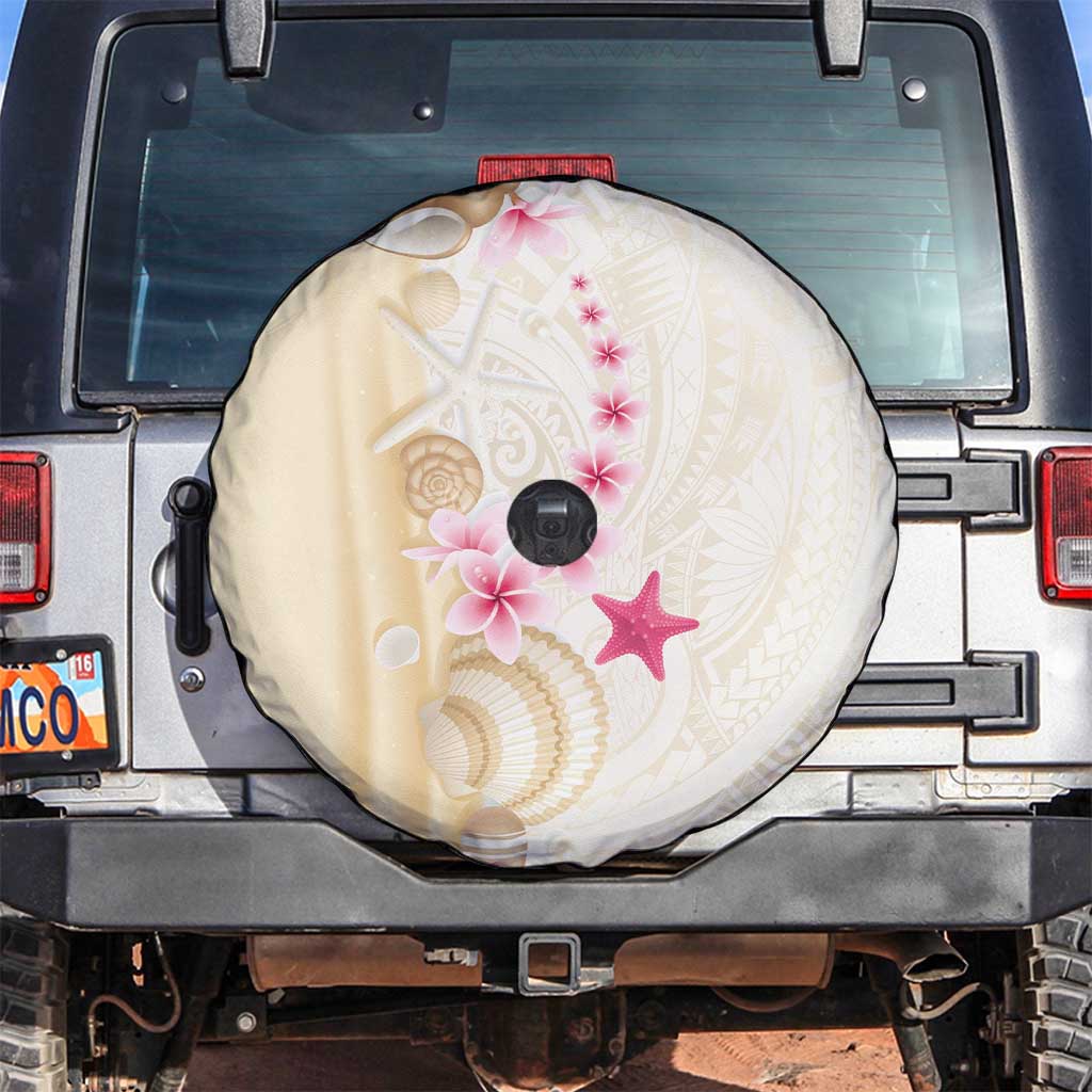 Beige Frangipani Sea Shell Spare Tire Cover Starfish Polynesian Pattern - Polynesian Pride