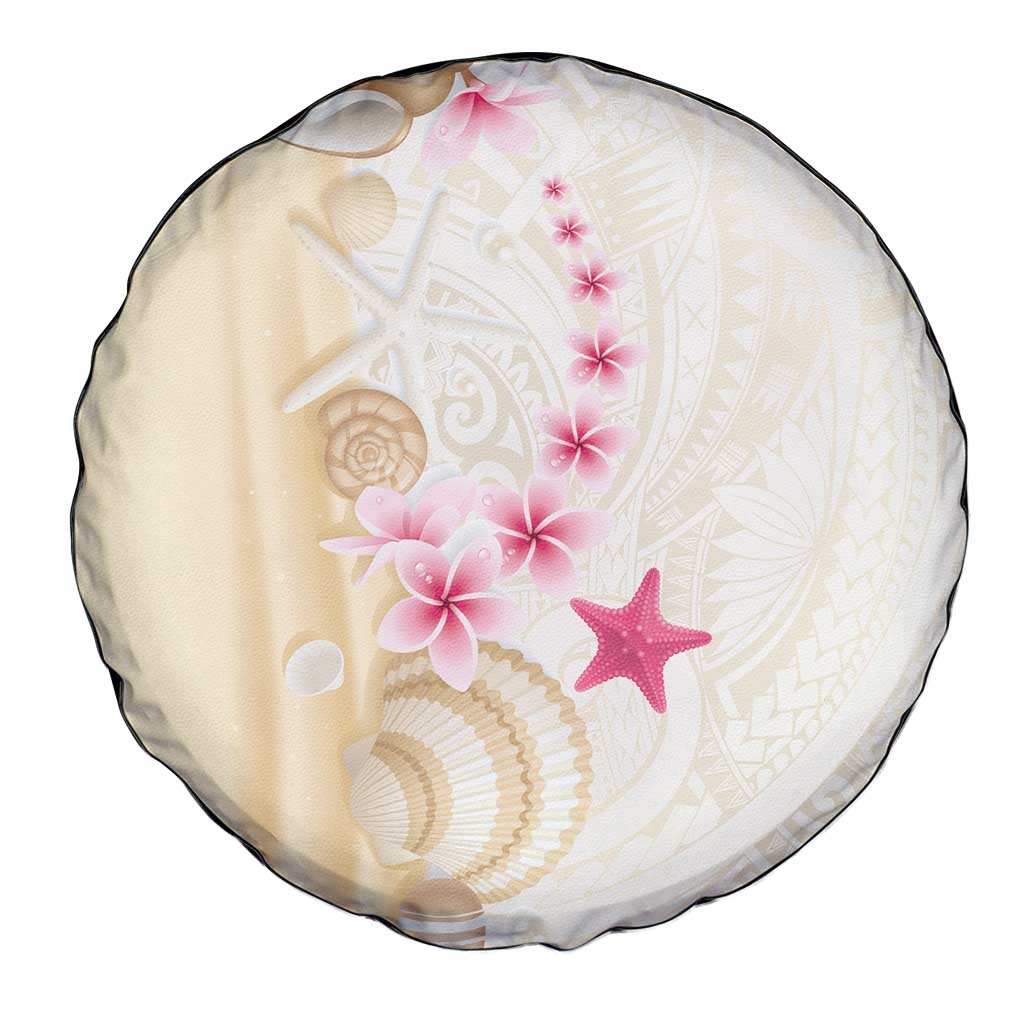 Beige Frangipani Sea Shell Spare Tire Cover Starfish Polynesian Pattern - Polynesian Pride