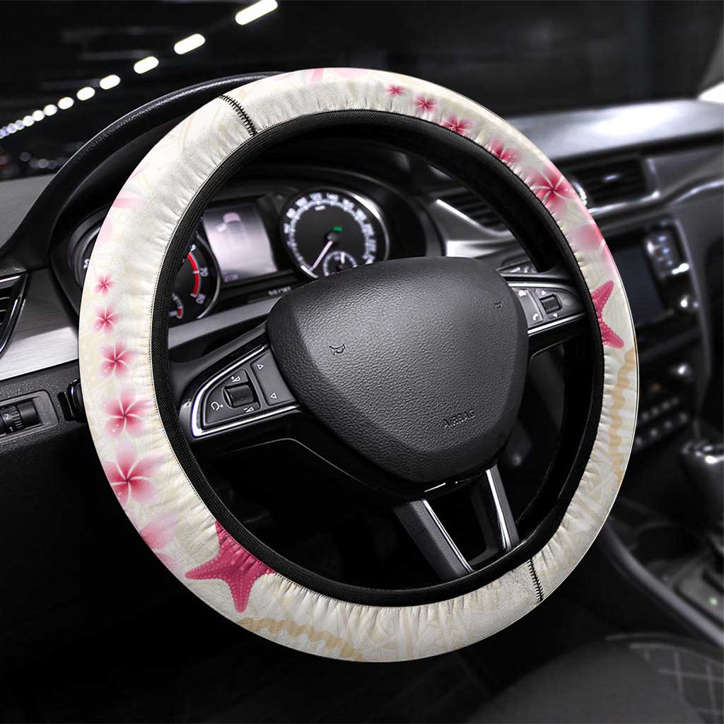 Beige Frangipani Sea Shell Steering Wheel Cover Starfish Polynesian Pattern LT01 Universal Fit Beige - Polynesian Pride