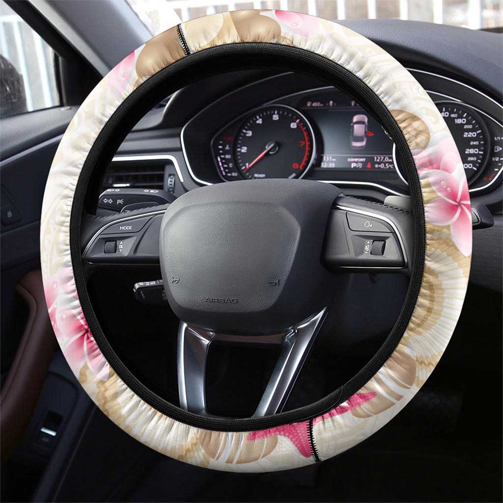 Beige Frangipani Sea Shell Steering Wheel Cover Starfish Polynesian Pattern LT01 - Polynesian Pride