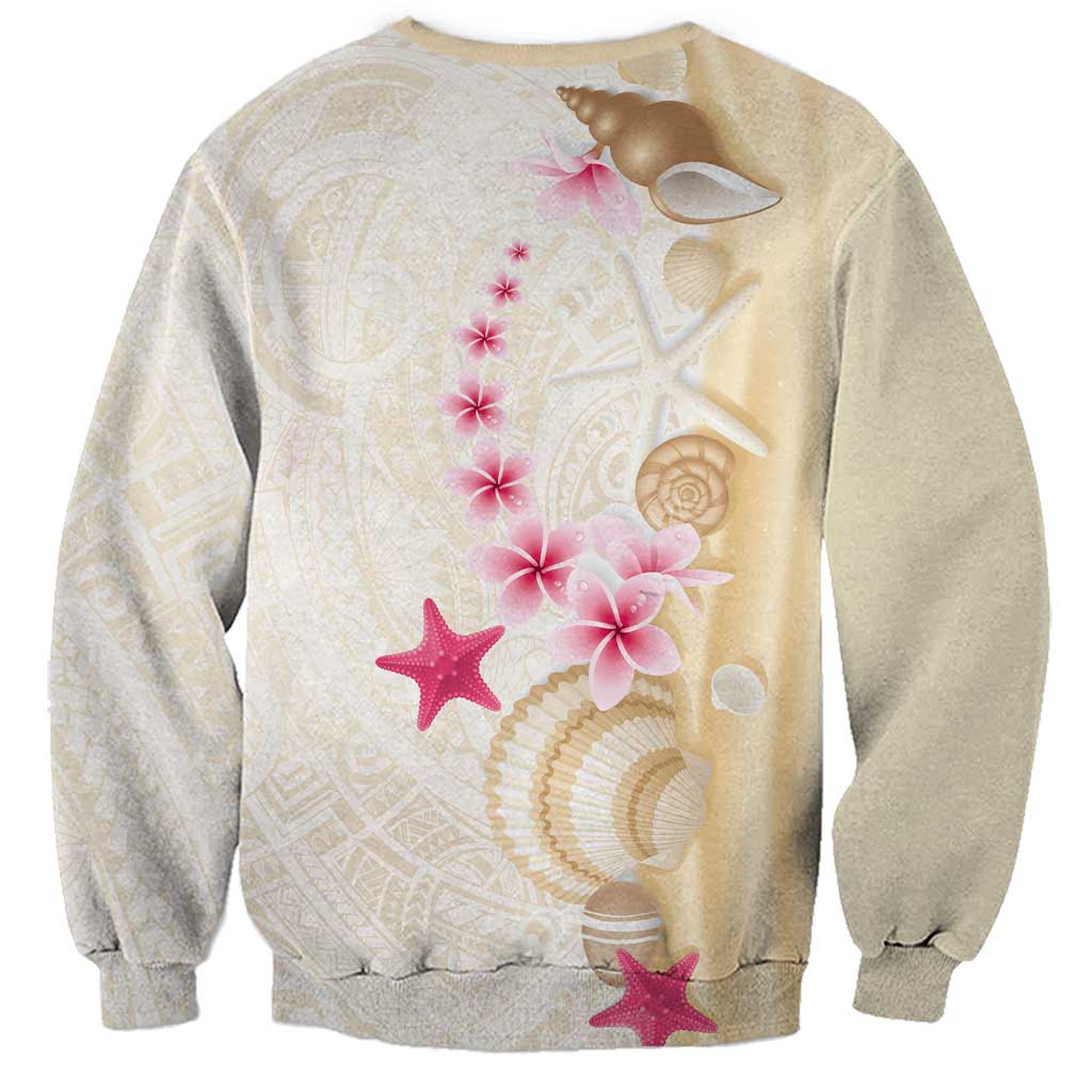 Beige Frangipani Sea Shell Sweatshirt Starfish Polynesian Pattern LT01 - Polynesian Pride