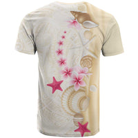 Beige Frangipani Sea Shell T Shirt Starfish Polynesian Pattern - Polynesian Pride