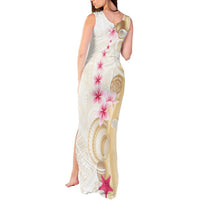 Beige Frangipani Sea Shell Tank Maxi Dress Starfish Polynesian Pattern - Polynesian Pride