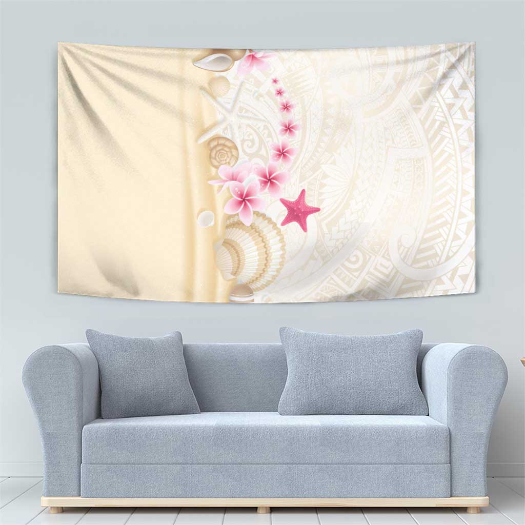 Beige Frangipani Sea Shell Tapestry Starfish Polynesian Pattern - Polynesian Pride