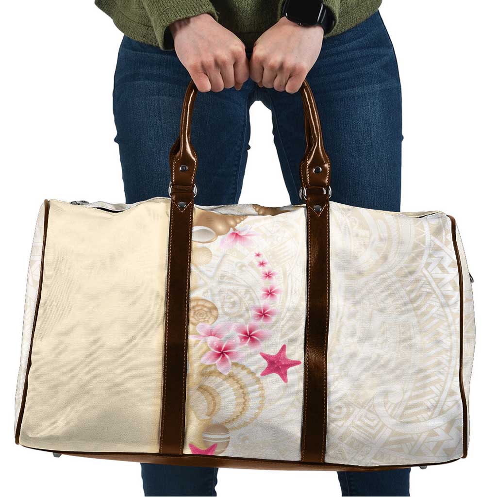 Beige Frangipani Sea Shell Travel Bag Starfish Polynesian Pattern LT01 Beige - Polynesian Pride