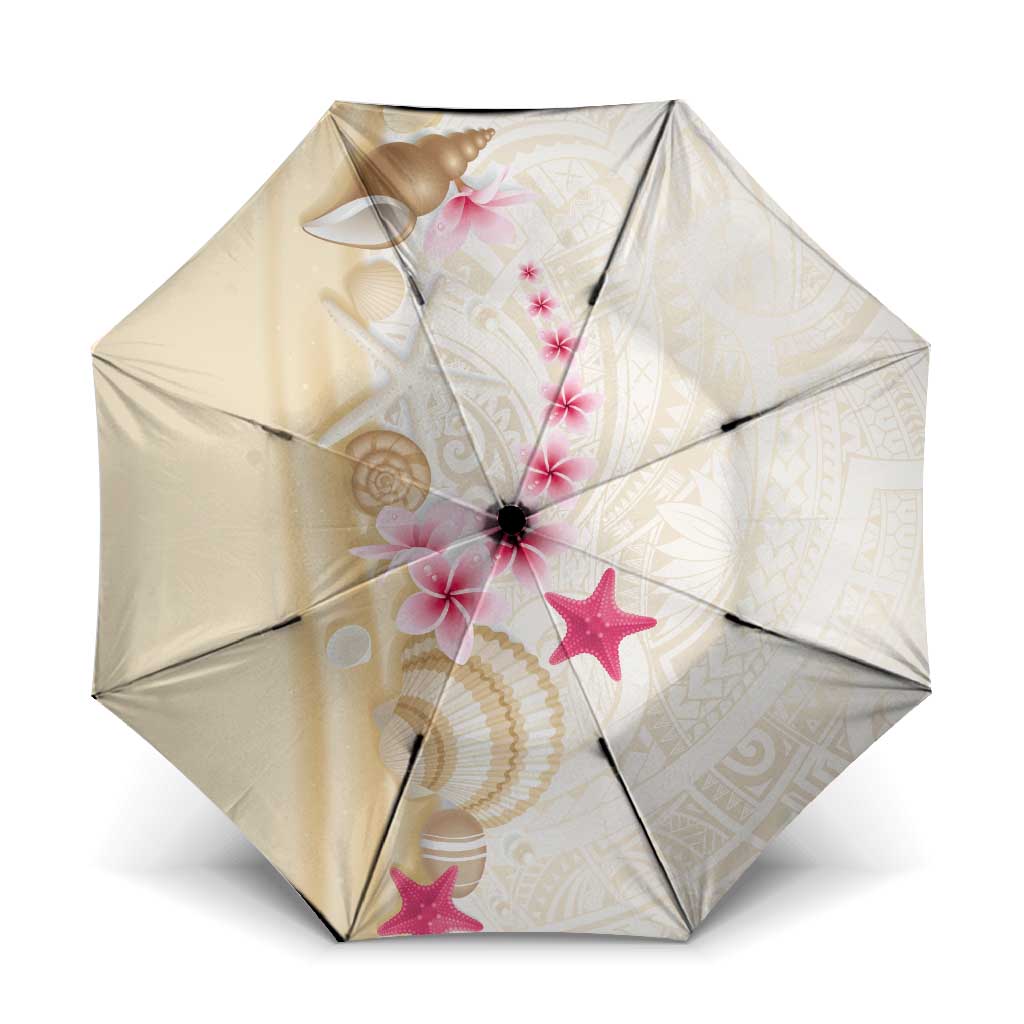 Beige Frangipani Sea Shell Umbrella Starfish Polynesian Pattern - Polynesian Pride