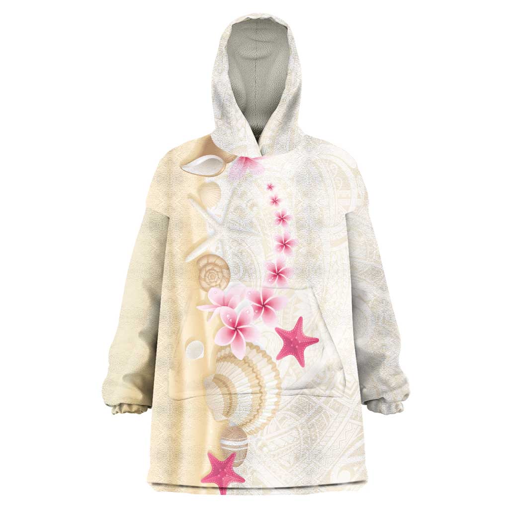 Beige Frangipani Sea Shell Wearable Blanket Hoodie Starfish Polynesian Pattern LT01 One Size Beige - Polynesian Pride