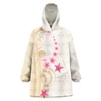 Beige Frangipani Sea Shell Wearable Blanket Hoodie Starfish Polynesian Pattern LT01 One Size Beige - Polynesian Pride