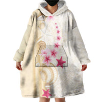 Beige Frangipani Sea Shell Wearable Blanket Hoodie Starfish Polynesian Pattern LT01 - Polynesian Pride