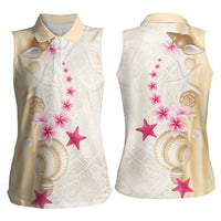 Beige Frangipani Sea Shell Women Sleeveless Polo Shirt Starfish Polynesian Pattern LT01 - Polynesian Pride