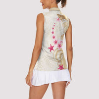 Beige Frangipani Sea Shell Women Sleeveless Polo Shirt Starfish Polynesian Pattern LT01 - Polynesian Pride