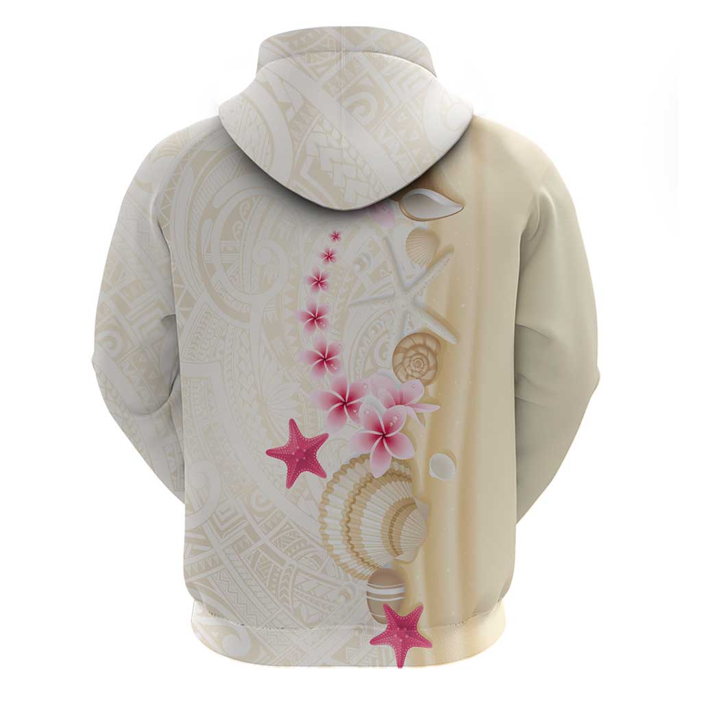 Beige Frangipani Sea Shell Zip Hoodie Starfish Polynesian Pattern LT01 - Polynesian Pride