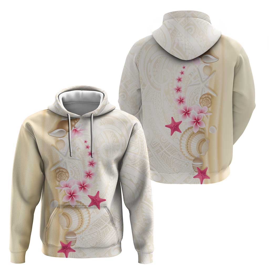 Beige Frangipani Sea Shell Zip Hoodie Starfish Polynesian Pattern LT01 - Polynesian Pride