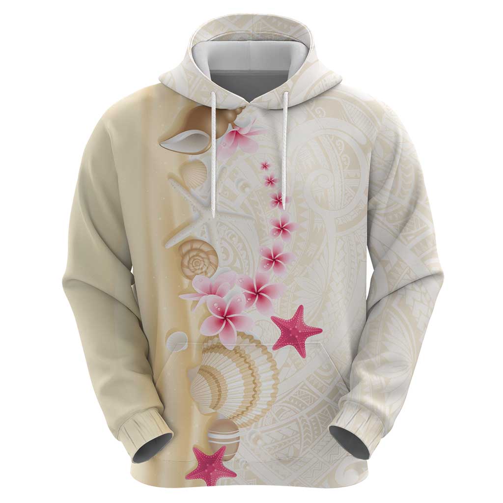 Beige Frangipani Sea Shell Zip Hoodie Starfish Polynesian Pattern LT01 - Polynesian Pride
