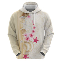 Beige Frangipani Sea Shell Zip Hoodie Starfish Polynesian Pattern LT01 - Polynesian Pride