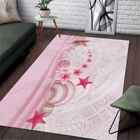 Pink Plumeria Sea Shell Area Rug Starfish Polynesian Pattern - Polynesian Pride