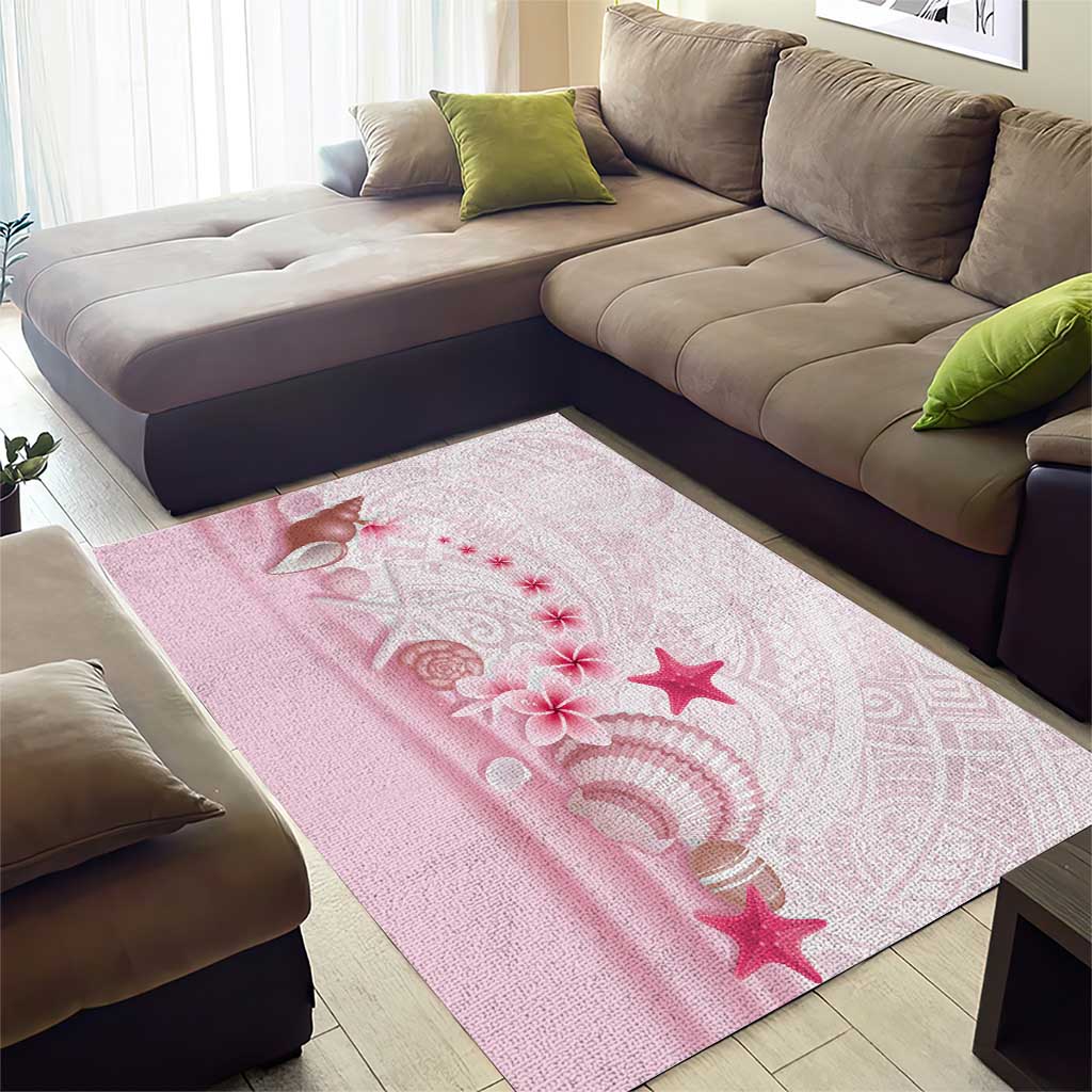 Pink Plumeria Sea Shell Area Rug Starfish Polynesian Pattern - Polynesian Pride