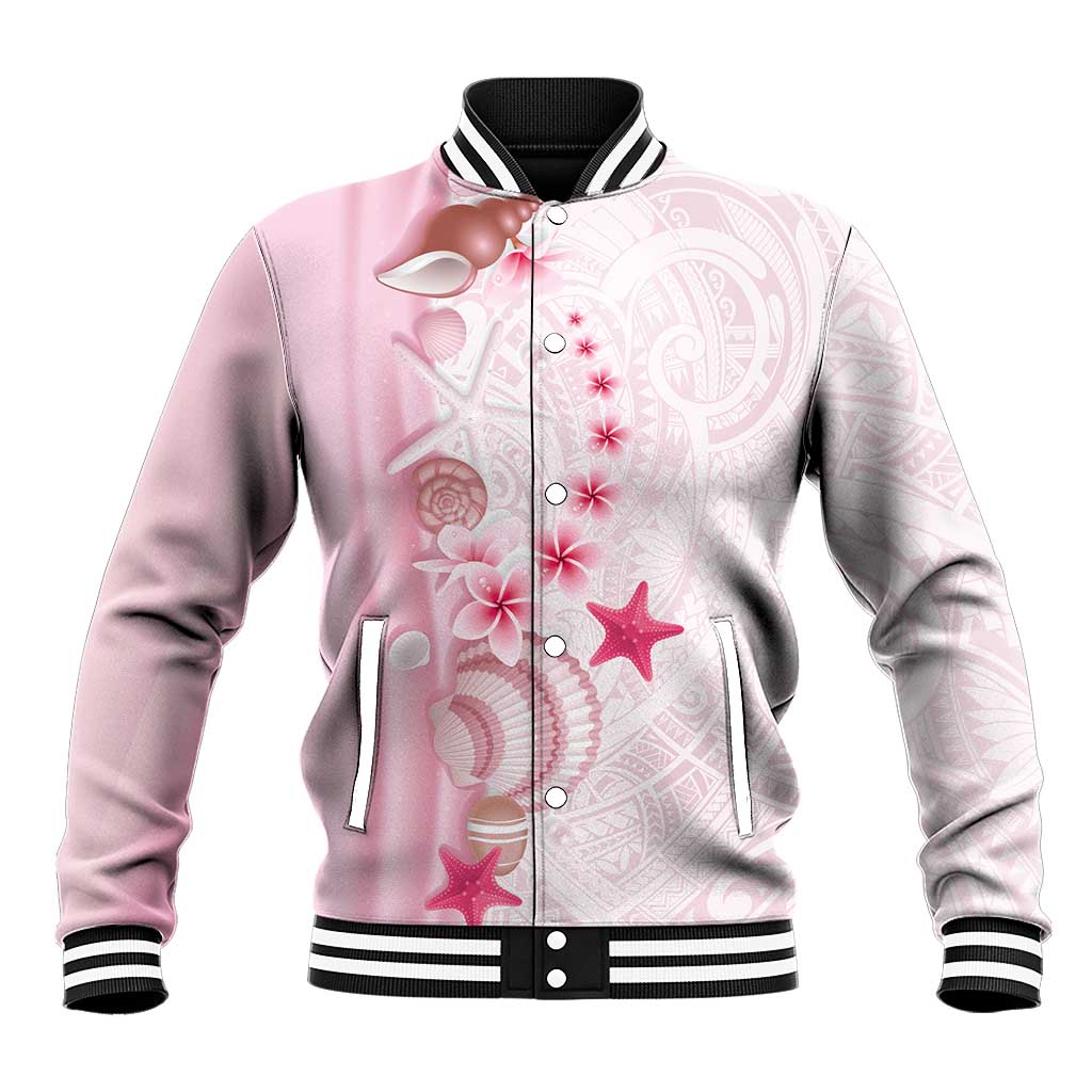 Pink Plumeria Sea Shell Baseball Jacket Starfish Polynesian Pattern LT01 Unisex Pink - Polynesian Pride