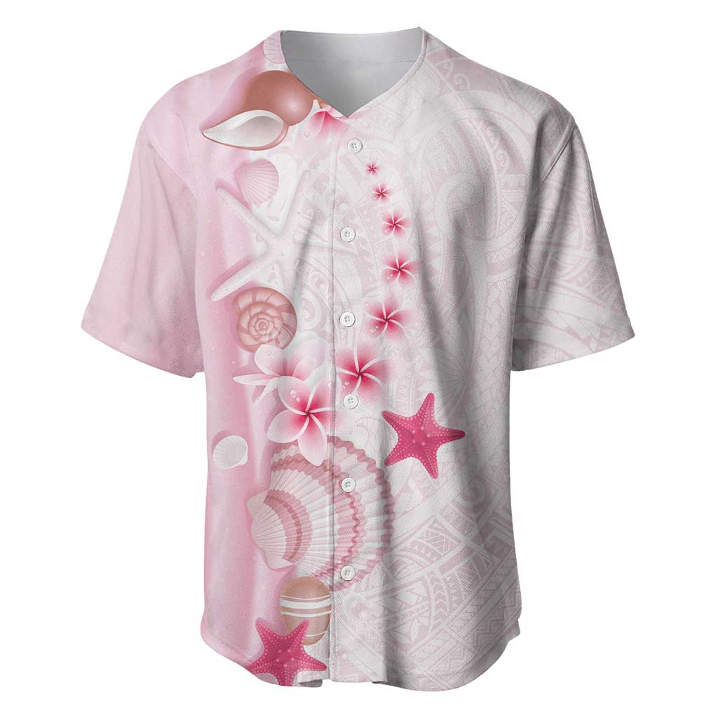 Pink Plumeria Sea Shell Baseball Jersey Starfish Polynesian Pattern - Polynesian Pride
