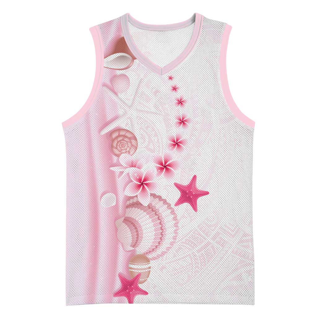 Pink Plumeria Sea Shell Basketball Jersey Starfish Polynesian Pattern LT01 Unisex Pink - Polynesian Pride
