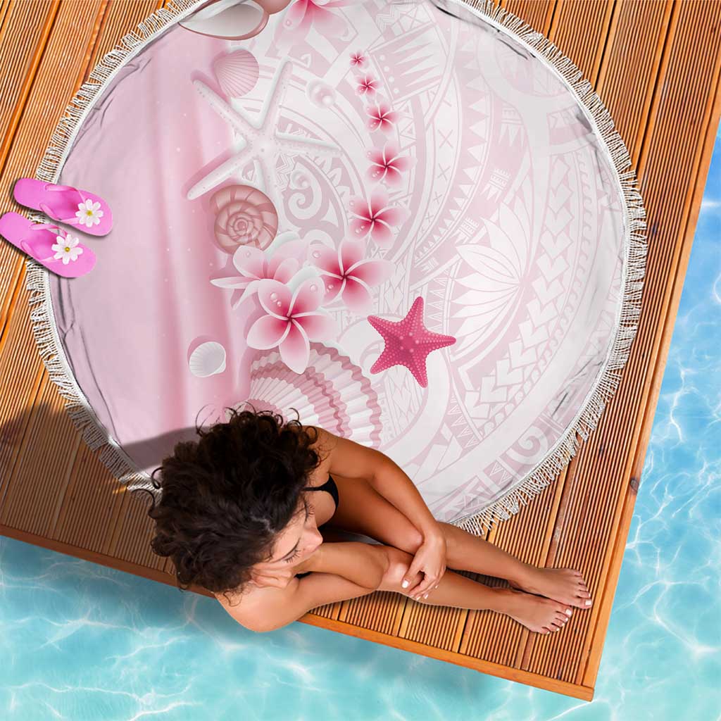Pink Plumeria Sea Shell Beach Blanket Starfish Polynesian Pattern - Polynesian Pride
