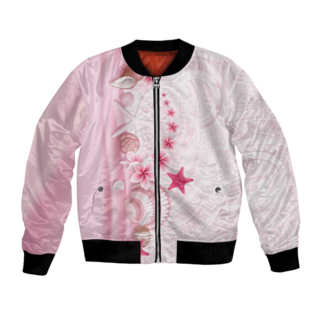 Pink Plumeria Sea Shell Bomber Jacket Starfish Polynesian Pattern LT01 Unisex Pink - Polynesian Pride