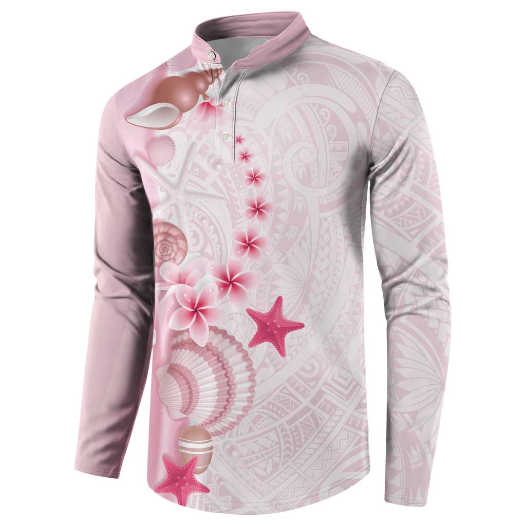 Pink Plumeria Sea Shell Button Sweatshirt Starfish Polynesian Pattern LT01 - Polynesian Pride