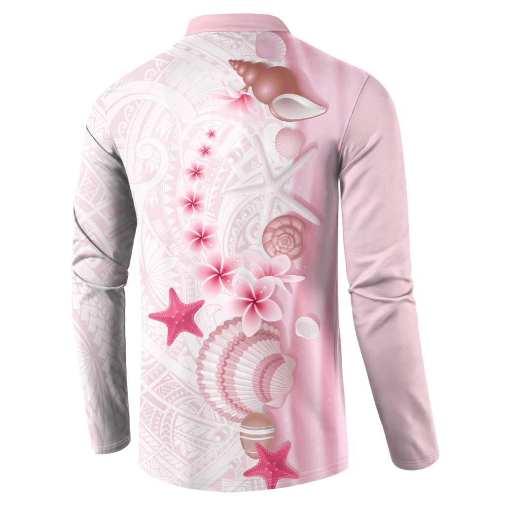 Pink Plumeria Sea Shell Button Sweatshirt Starfish Polynesian Pattern LT01 - Polynesian Pride