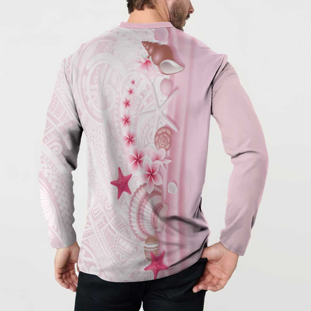 Pink Plumeria Sea Shell Button Sweatshirt Starfish Polynesian Pattern LT01 - Polynesian Pride