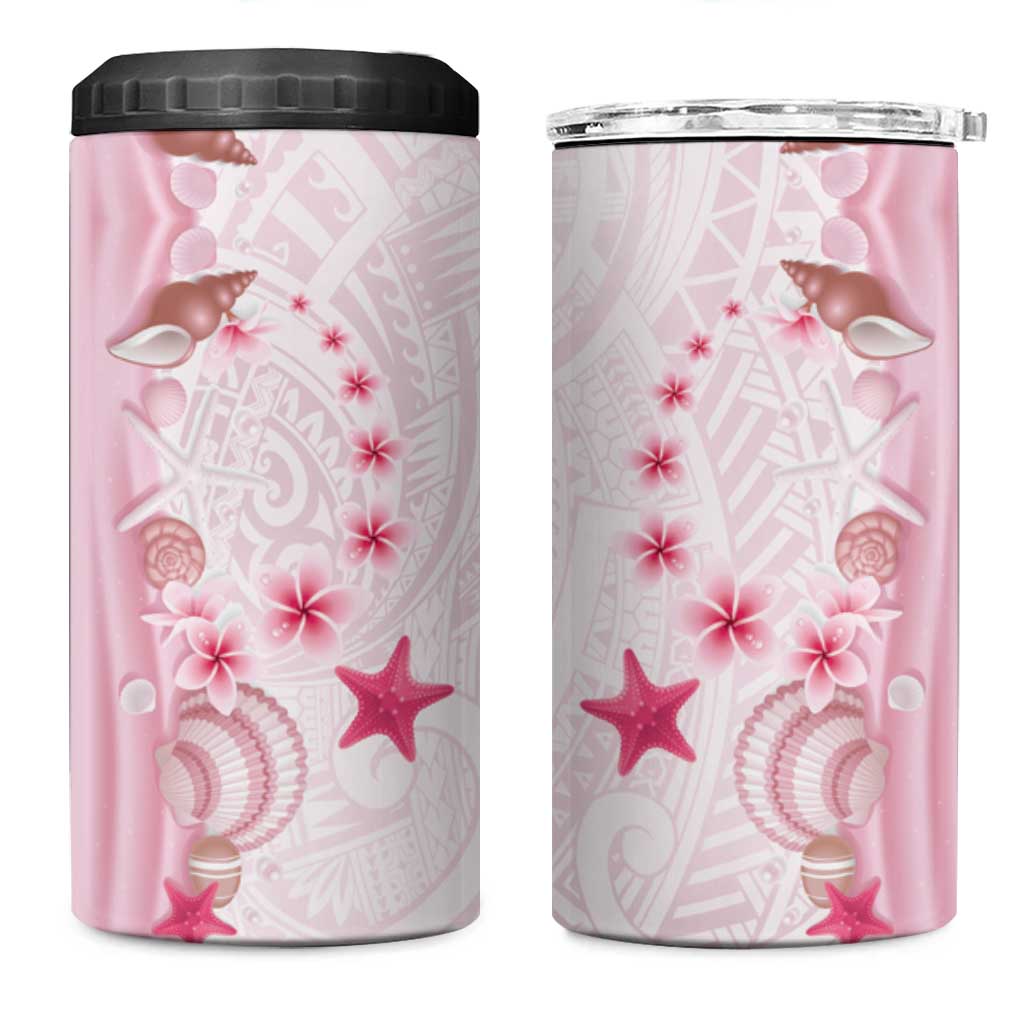 Pink Plumeria Sea Shell 4 in 1 Can Cooler Tumbler Starfish Polynesian Pattern - Polynesian Pride