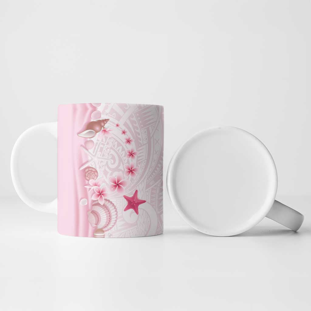 Pink Plumeria Sea Shell Ceramic Mug Starfish Polynesian Pattern - Polynesian Pride
