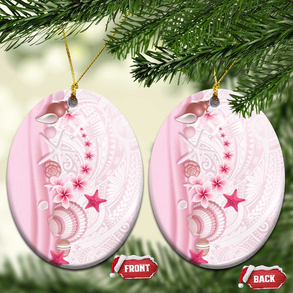 Pink Plumeria Sea Shell Ceramic Ornament Starfish Polynesian Pattern LT01 Oval Pink - Polynesian Pride