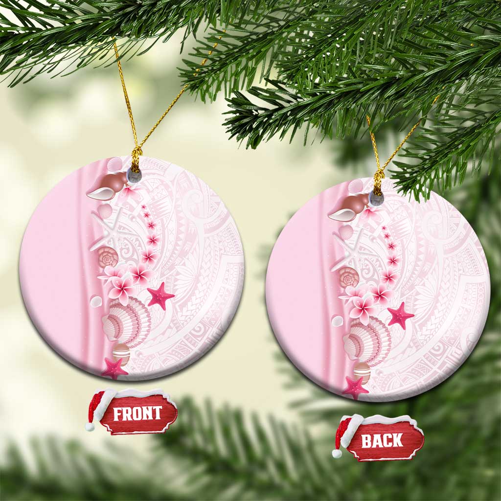 Pink Plumeria Sea Shell Ceramic Ornament Starfish Polynesian Pattern LT01 Circle Pink - Polynesian Pride