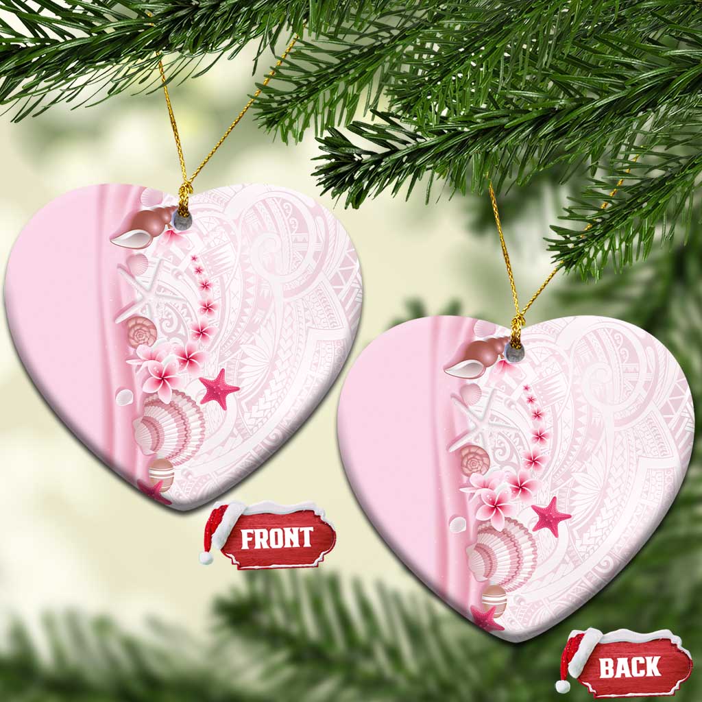 Pink Plumeria Sea Shell Ceramic Ornament Starfish Polynesian Pattern LT01 Heart Pink - Polynesian Pride