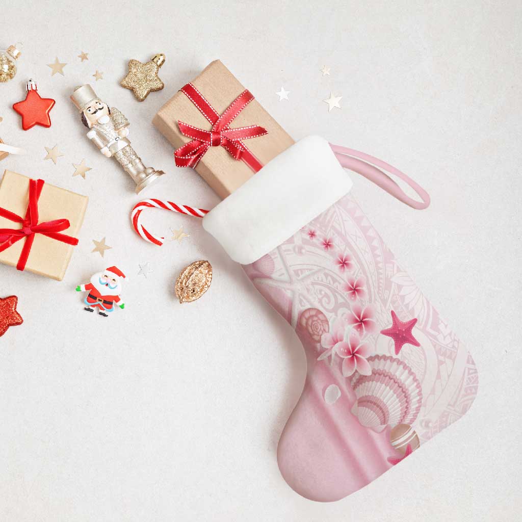 Pink Plumeria Sea Shell Christmas Stocking Starfish Polynesian Pattern - Polynesian Pride