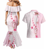 Pink Plumeria Sea Shell Couples Matching Mermaid Dress and Hawaiian Shirt Starfish Polynesian Pattern - Polynesian Pride
