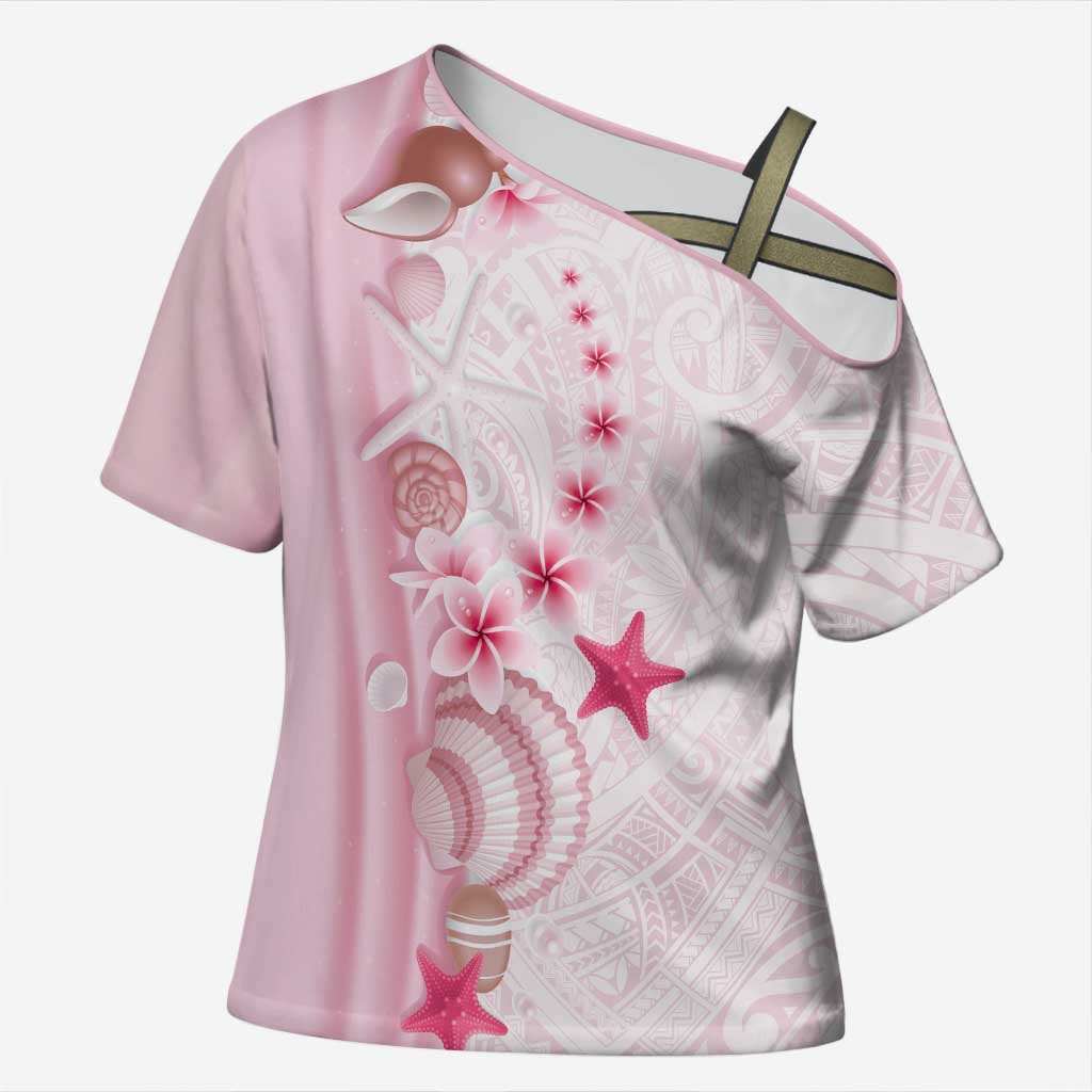 Pink Plumeria Sea Shell Cross Shoulder Shirt Starfish Polynesian Pattern LT01 Female Pink - Polynesian Pride