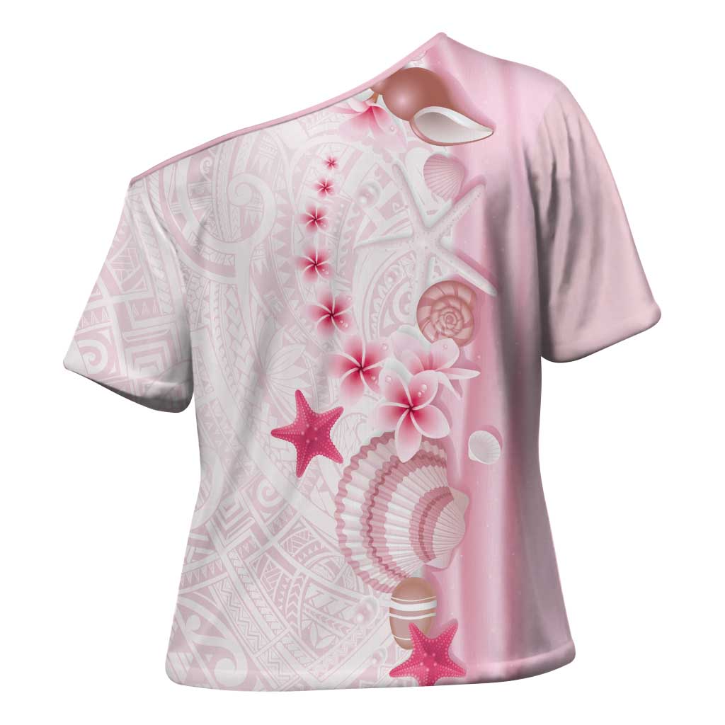 Pink Plumeria Sea Shell Cross Shoulder Shirt Starfish Polynesian Pattern LT01 - Polynesian Pride