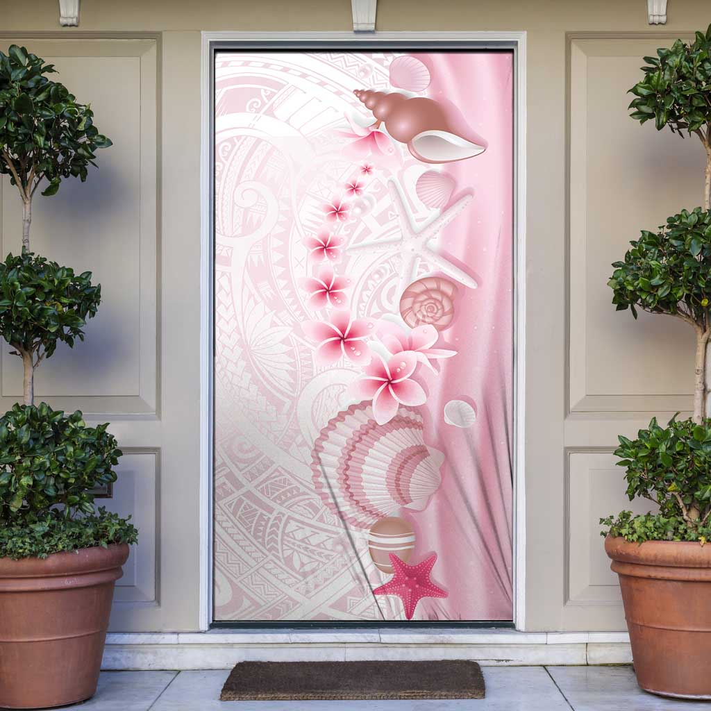 Pink Plumeria Sea Shell Door Cover Starfish Polynesian Pattern - Polynesian Pride