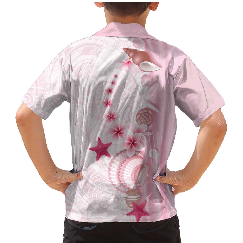 Pink Plumeria Sea Shell Family Matching Mermaid Dress and Hawaiian Shirt Starfish Polynesian Pattern - Polynesian Pride