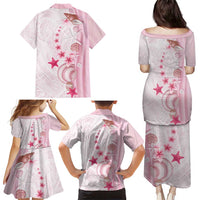 Pink Plumeria Sea Shell Family Matching Puletasi and Hawaiian Shirt Starfish Polynesian Pattern - Polynesian Pride