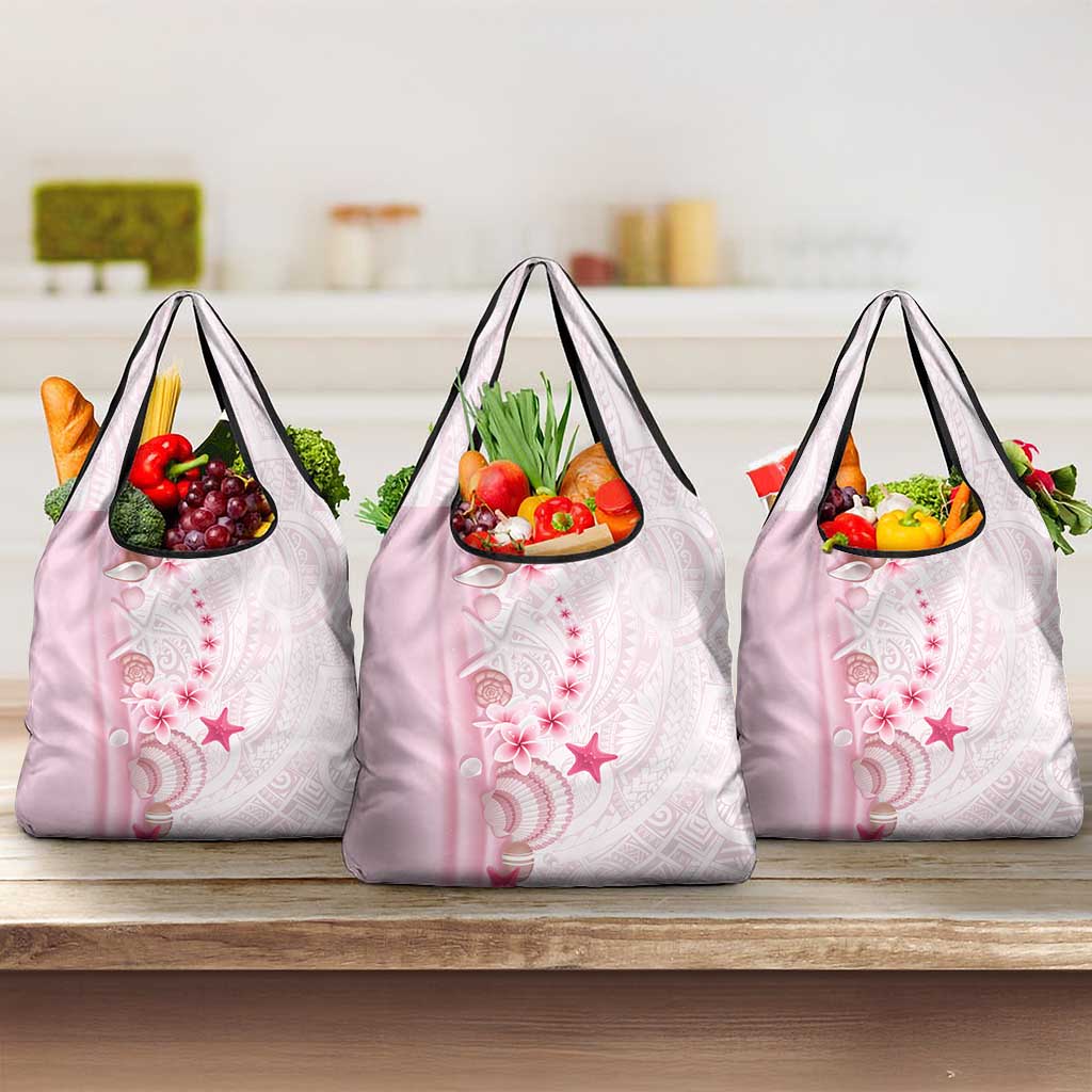 Pink Plumeria Sea Shell Grocery Bag Starfish Polynesian Pattern LT01 3-pack One Size Pink - Polynesian Pride