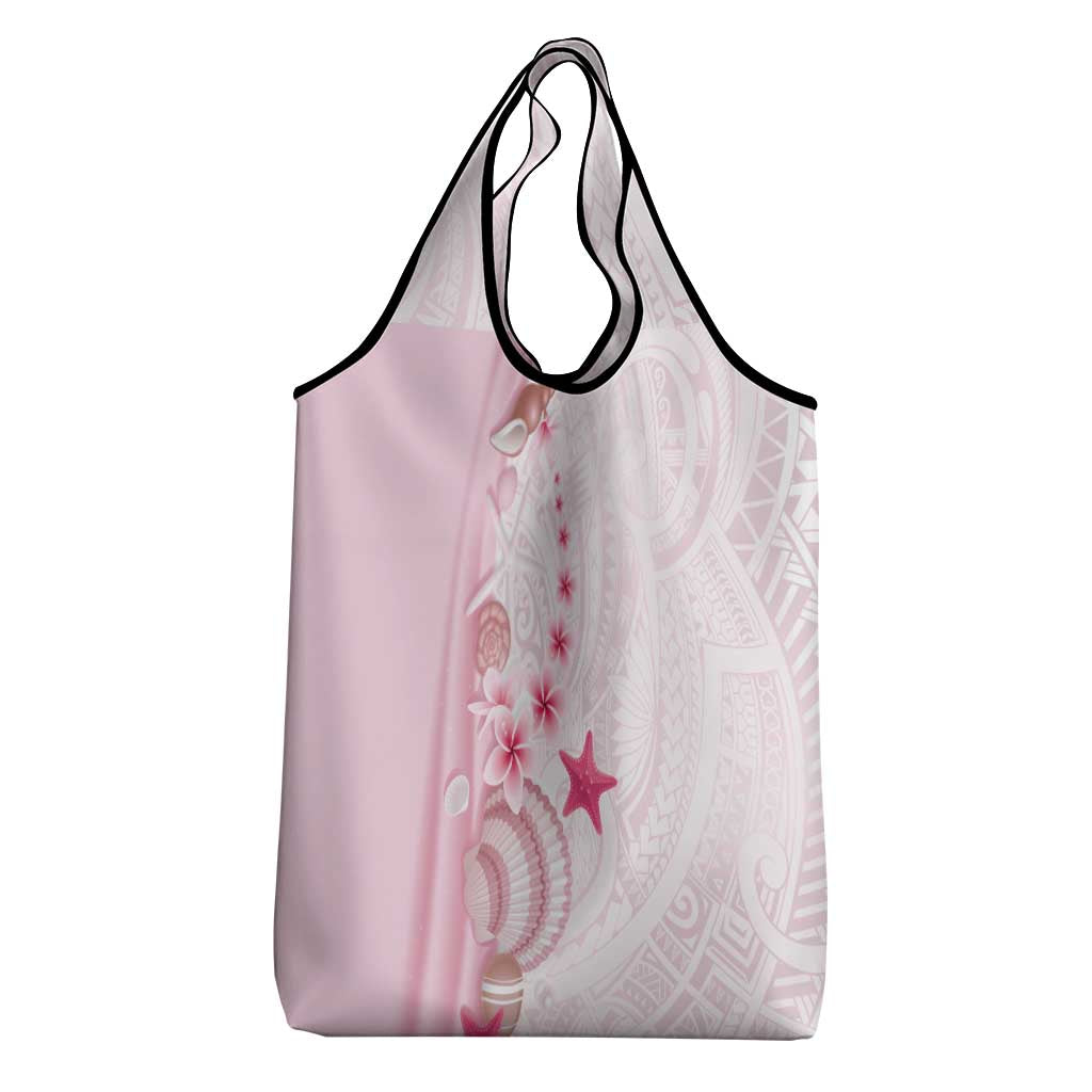 Pink Plumeria Sea Shell Grocery Bag Starfish Polynesian Pattern LT01 - Polynesian Pride