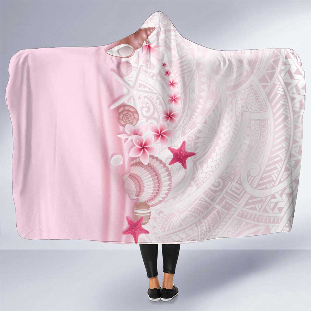 Pink Plumeria Sea Shell Hooded Blanket Starfish Polynesian Pattern LT01 One Size Pink - Polynesian Pride