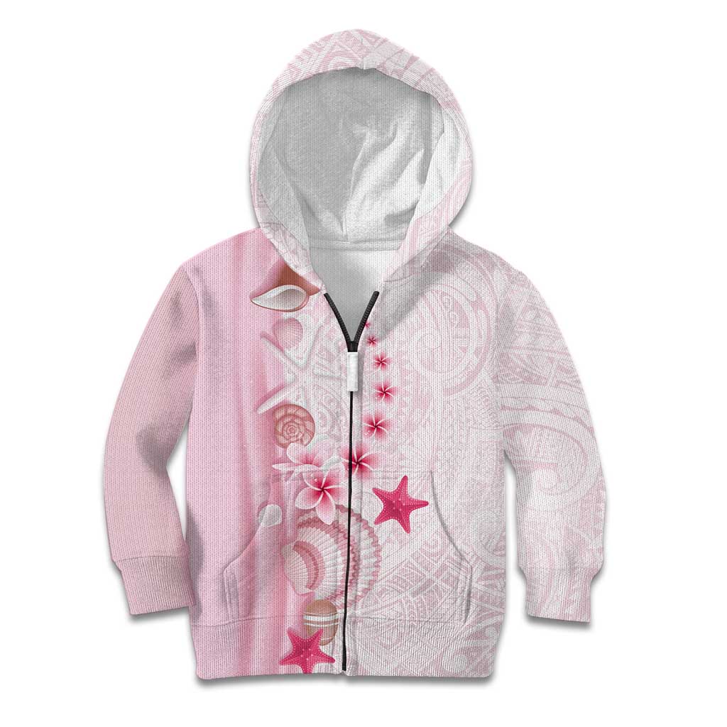 Pink Plumeria Sea Shell Kid Hoodie Starfish Polynesian Pattern - Polynesian Pride