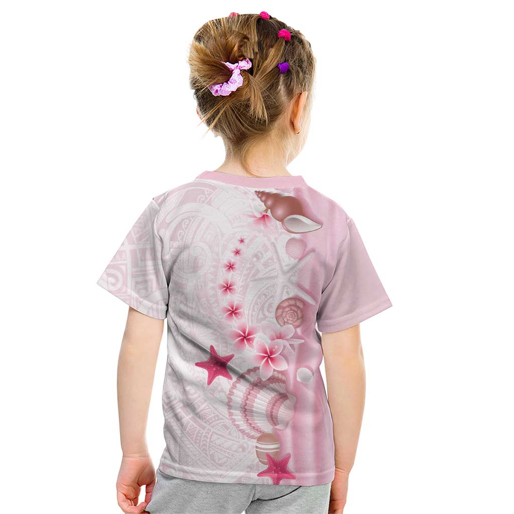 Pink Plumeria Sea Shell Kid T Shirt Starfish Polynesian Pattern LT01 - Polynesian Pride