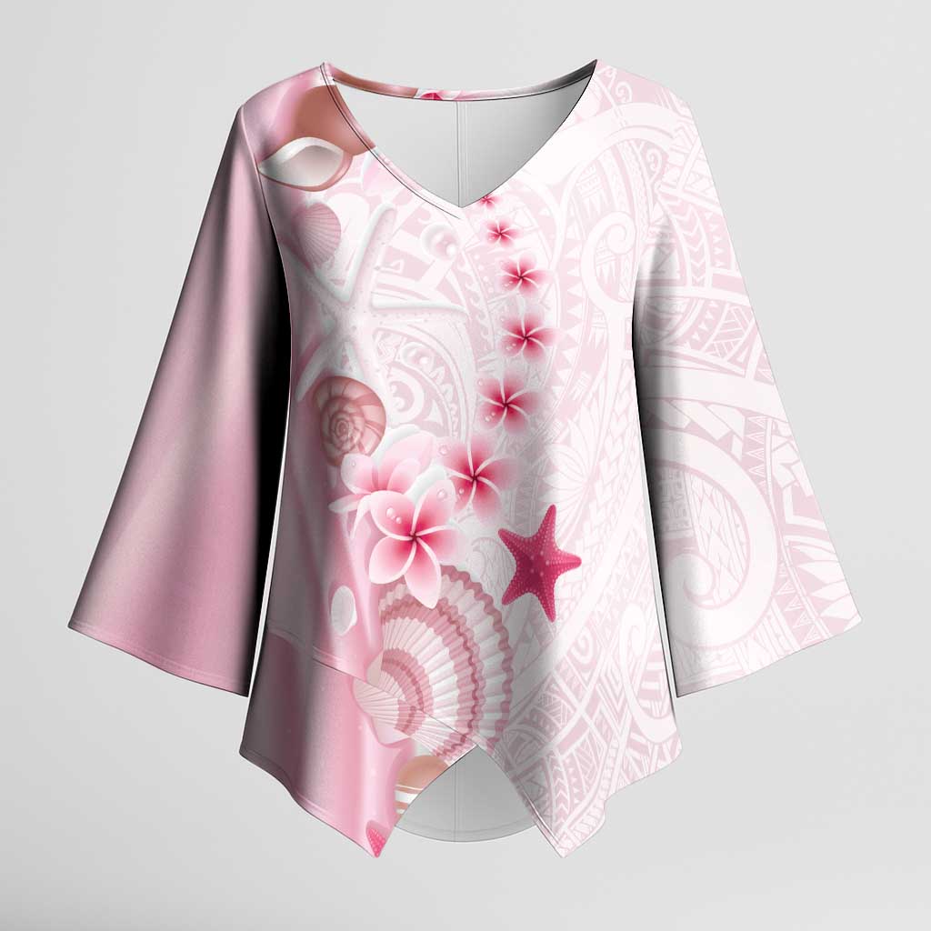 Pink Plumeria Sea Shell Kimono Sleeve Blouse Starfish Polynesian Pattern LT01 Female Pink - Polynesian Pride