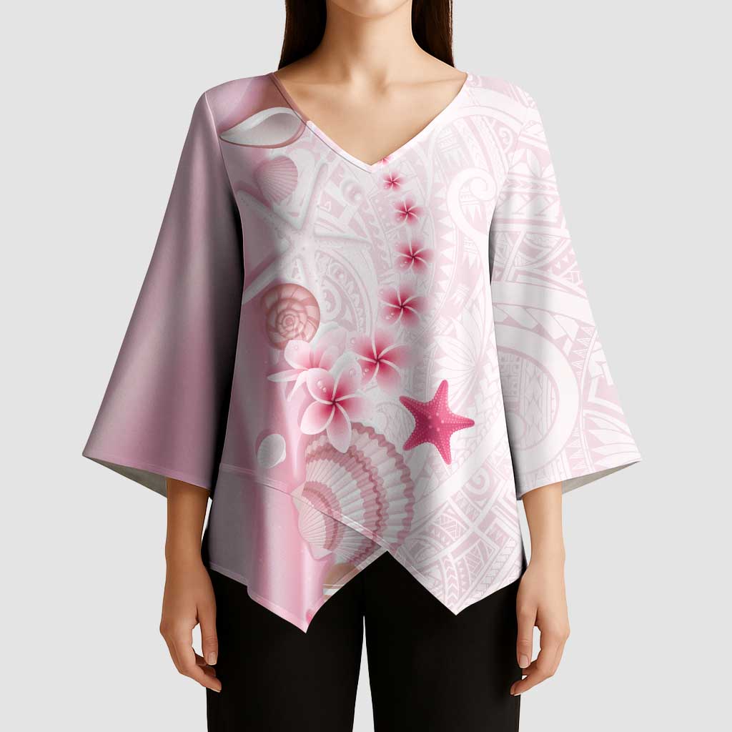 Pink Plumeria Sea Shell Kimono Sleeve Blouse Starfish Polynesian Pattern LT01 - Polynesian Pride